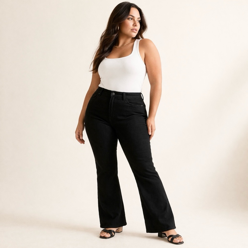 Frankie & Stella Slim Flare Stretch Jeans Sculpted Quiet Luxury Black NWT Sz 26W